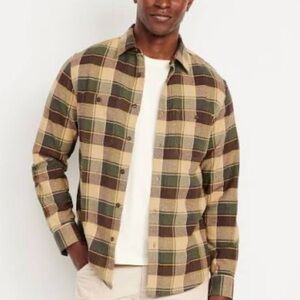 Old Navy Men's Plaid Flannel Shirt Jacket - Tan and Olive
